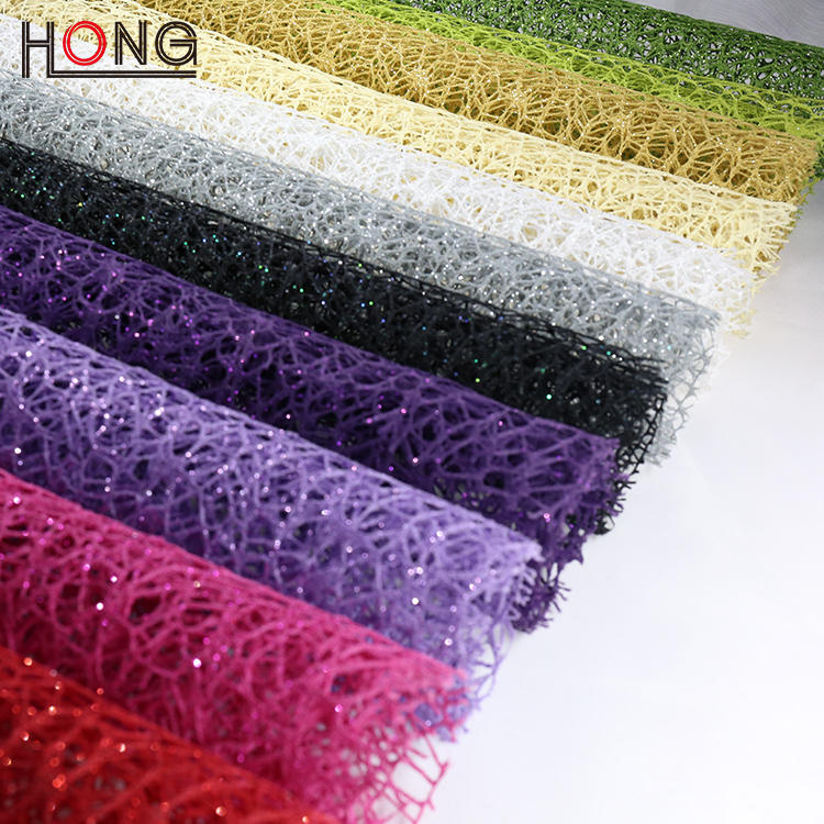 Jacquard Net Mesh with Glitter Floral Wrapping for Bouquets